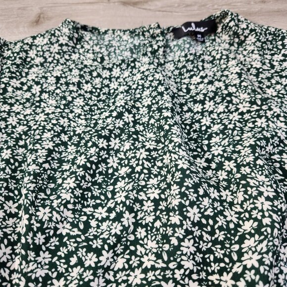 Lulus Green Floral Print Blooming Darlin Ruffled Mini Dress Womens Size M - Picture 7 of 15
